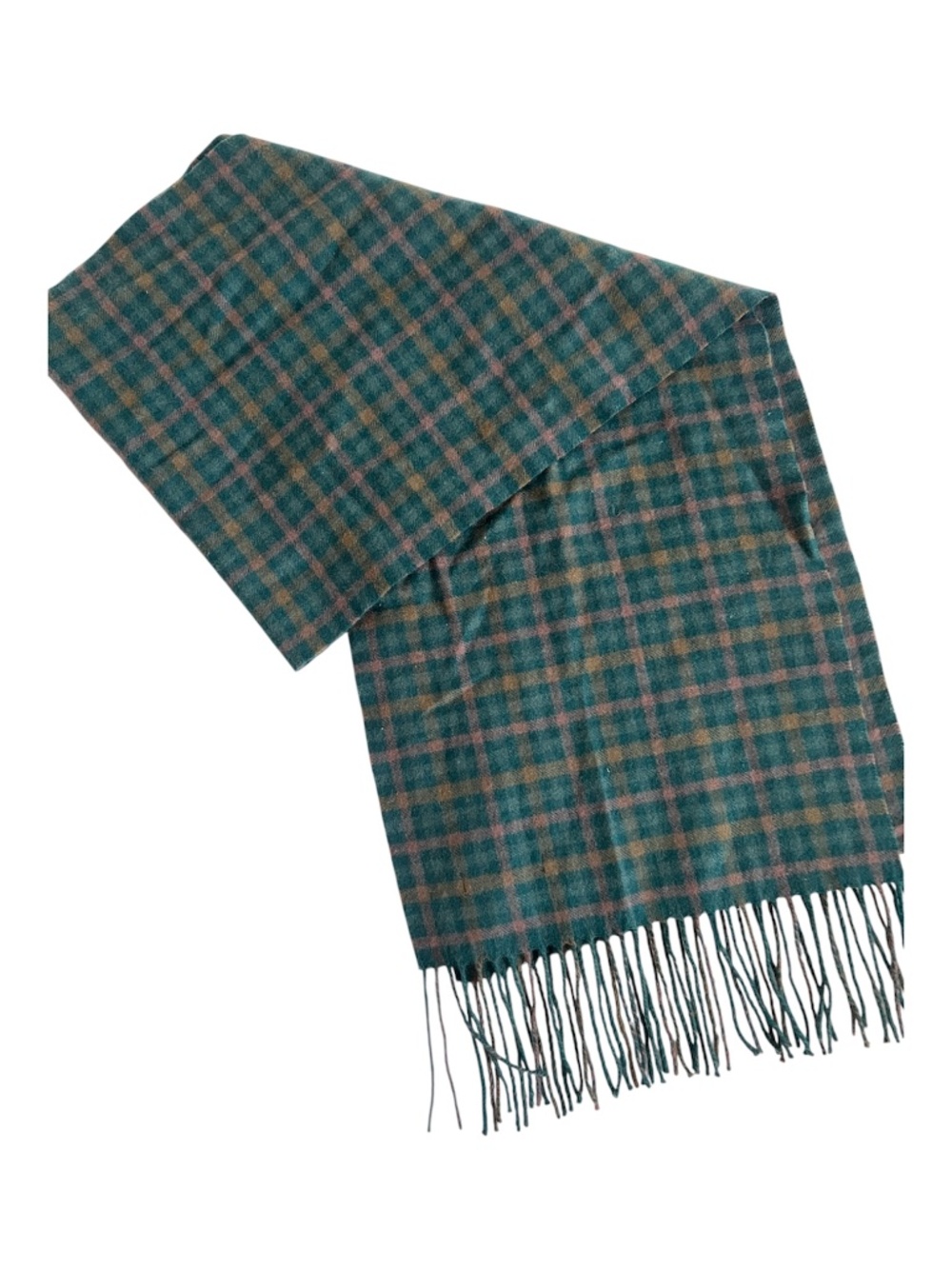 Gobi Scarf 100% Cashmere Green Brown Check Mongolian